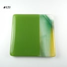 Handcrafted fused glass green coaster, with bumper feet, 9cm (171)