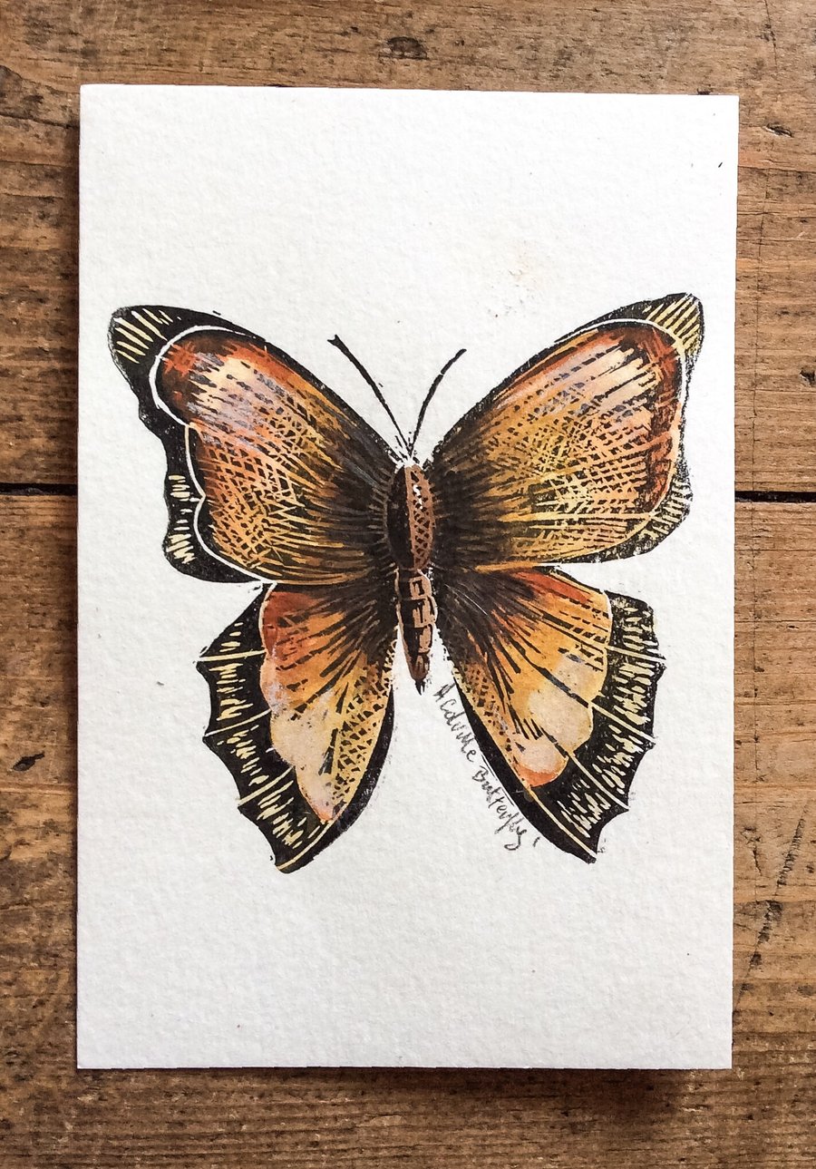 Butterfly hand painted watercolour and lino print. Butterfly1