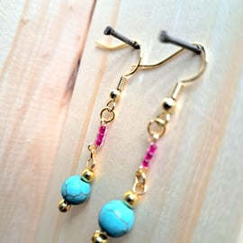 Real Turquoise 14k Gold Plated Drop Earrings Gemstone