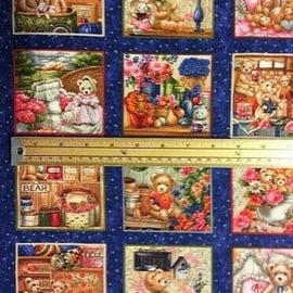 Buddy Bears Teddy Bear Cotton Quilting Fabric - 50 Panels Each 9.5cm x 8.5cm