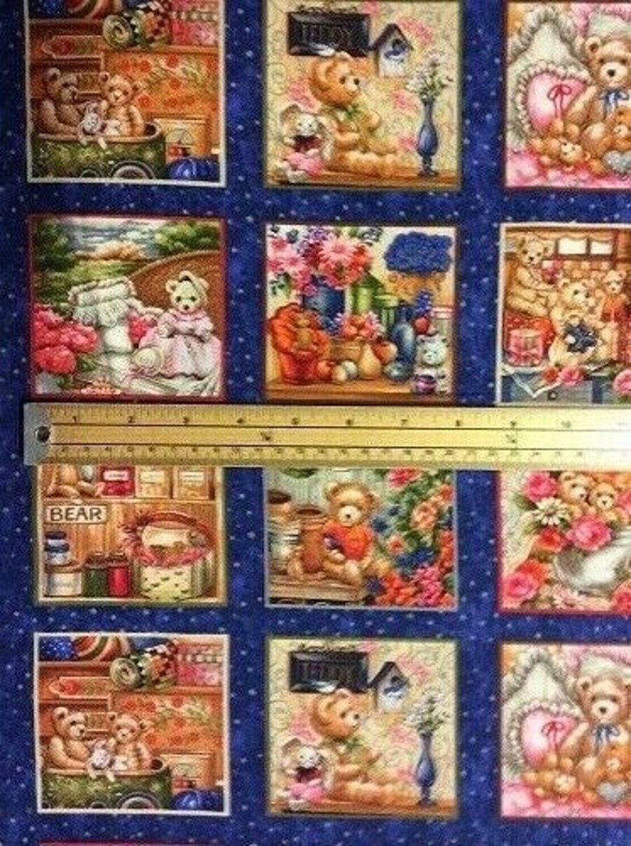 Buddy Bears Teddy Bear Cotton Quilting Fabric - 50 Panels Each 9.5cm x 8.5cm