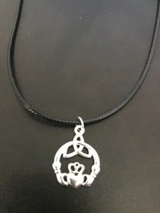 claddagh trinity celtic knot charm pendant on a 18" leather cord necklace