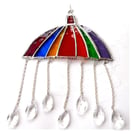 Umbrella Suncatcher Stained Glass Handmade Crystal Raindrops Rainbow