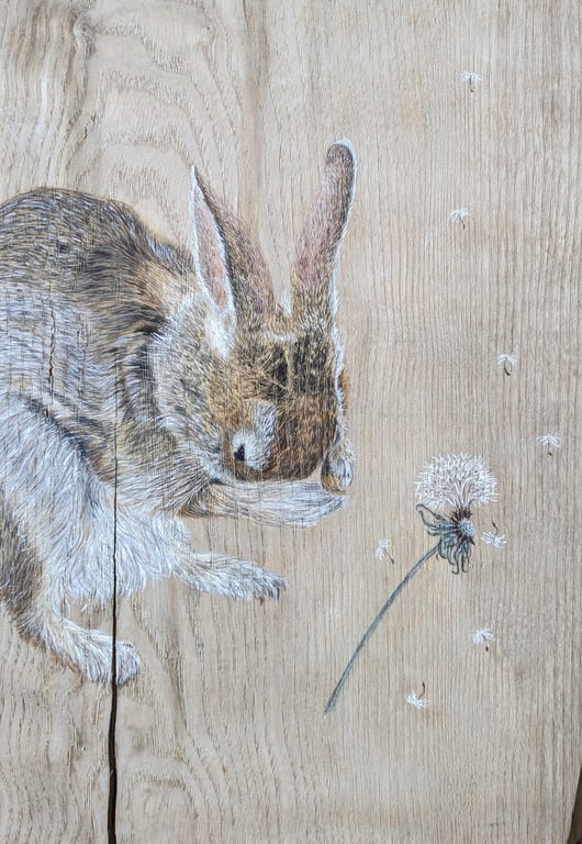 Original rabbit painting on reclaimed and repurposed wood