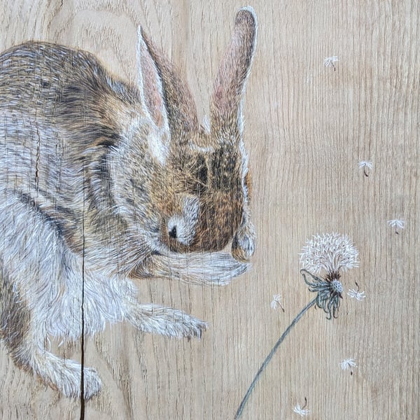 Original rabbit painting on reclaimed and repurposed wood