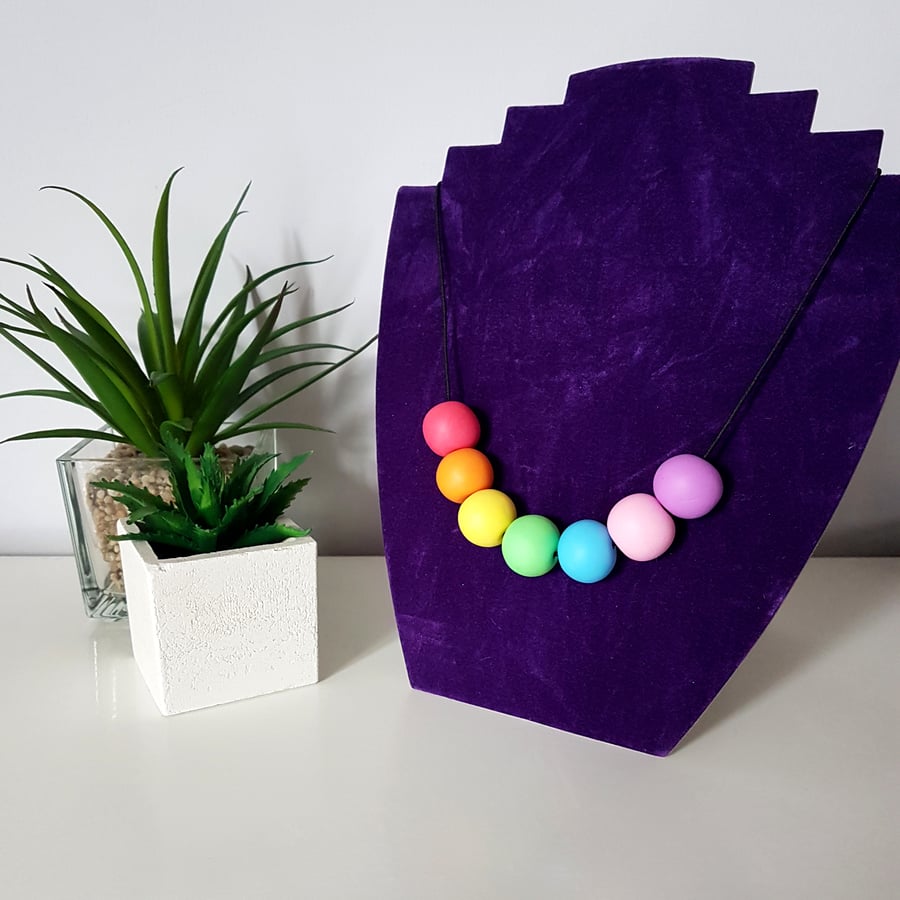 "Sugar Free" Geometric modern round beaded necklace - Rainbow colours