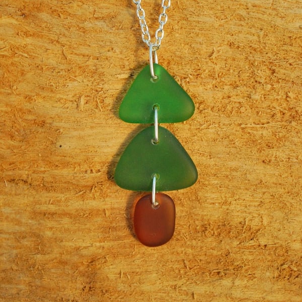 Christmas tree pendant of beach glass