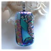 Dichroic Glass Pendant 217 Teal Patchwork handmade with silver plated chain