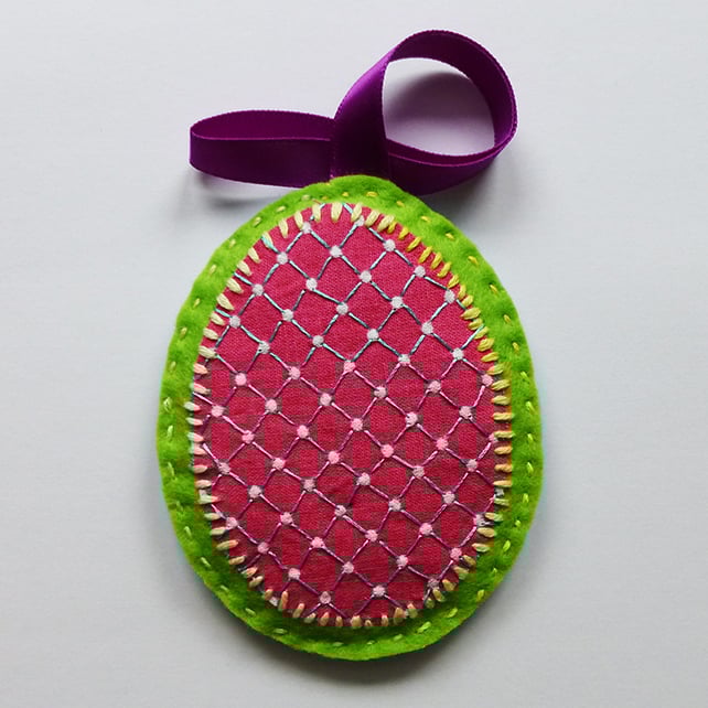 Decoration -  Hanging oval - purple ribbon