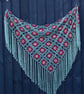 Crochet triangular shawl in sparkly gold, cerise & pale green - design LF433 - Image 7