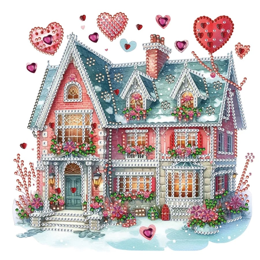 DIY Magical Love Hearts House Partial Special Shaped Drill Diamond Painting Kit