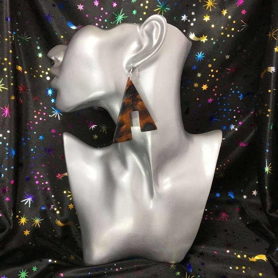 Abstract statement earrings, colours of autumn on sterling silver.