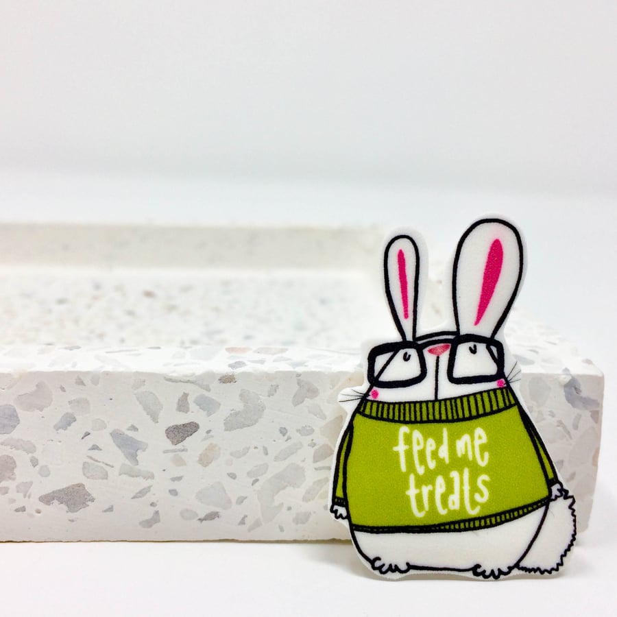 Feed me treat Easter Bunny pin badge