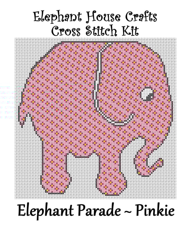 Elephant Parade Cross Stitch Kit Pinkie Size Approx 7" x 7"  14 Count Aida
