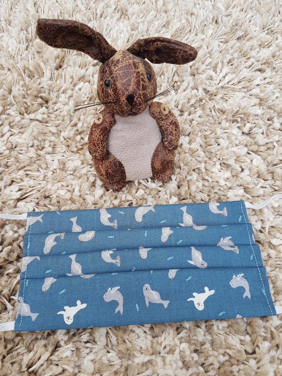 Adult face covering – blue seal print material