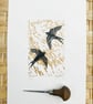 Swallows Lino print, bird print, birds Lino print, wall art, summer print - Image 1
