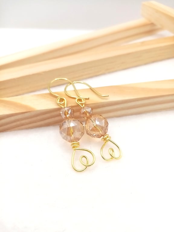 Faceted Crystal Glass Drop Earrings, Love Heart Design, Sparkle, Christmas 