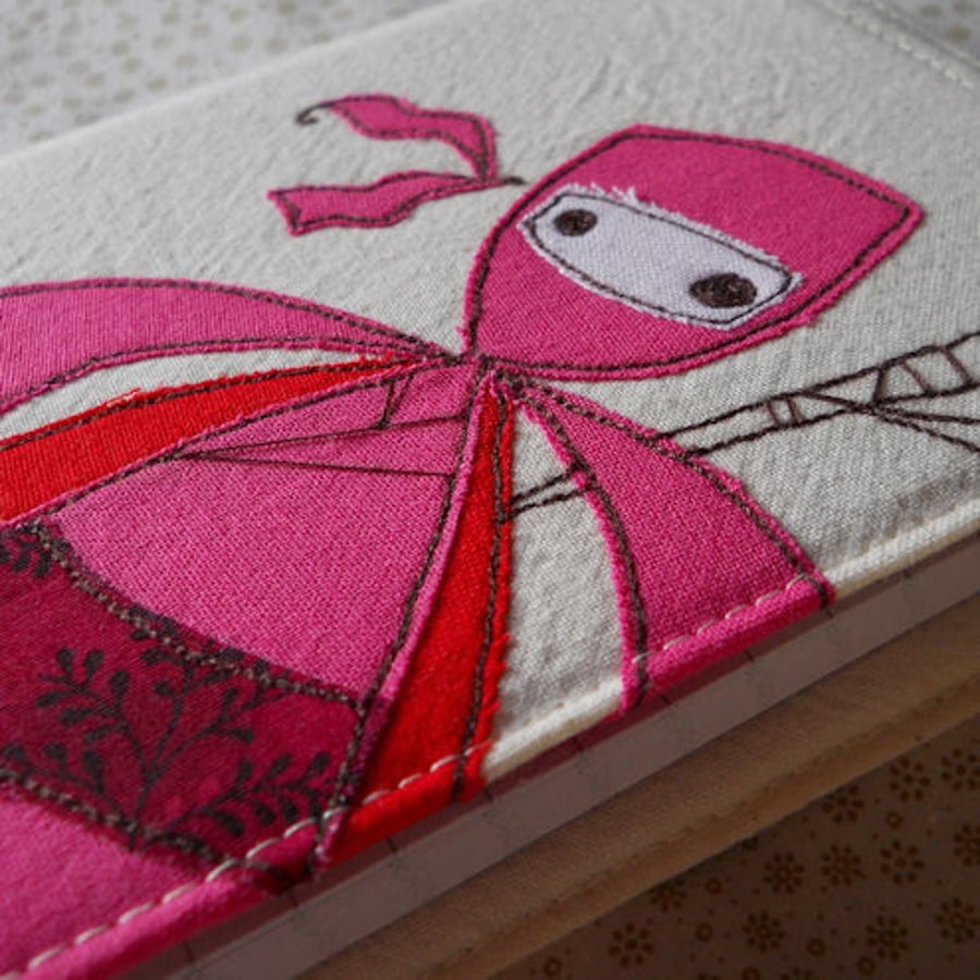 embroidered pink ninja notebook - A6 size