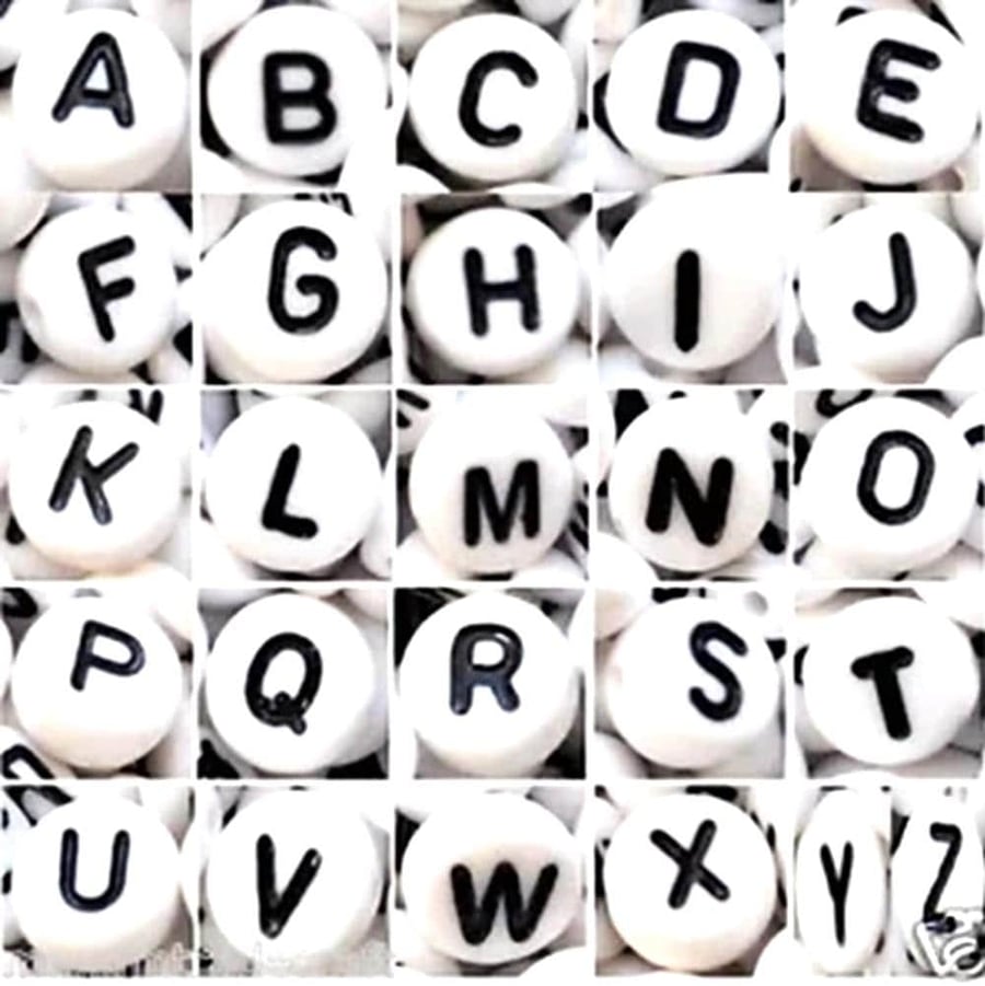 7x4mm flat round White single A-Z & mixed letters Acrylic Alphabet Beads