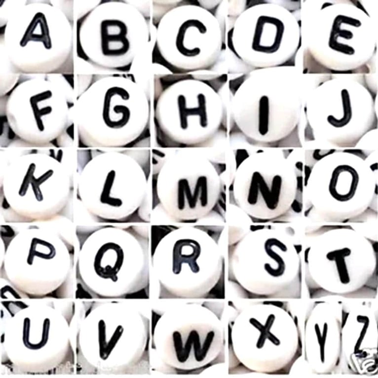 7x4mm flat round White single A-Z & mixed letters Acrylic Alphabet Beads