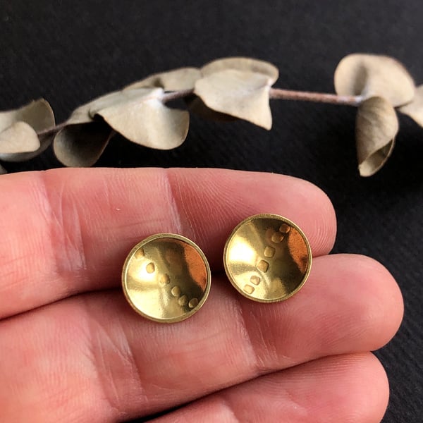 Brass and sterling silver stud earring. Brass bowl earring.