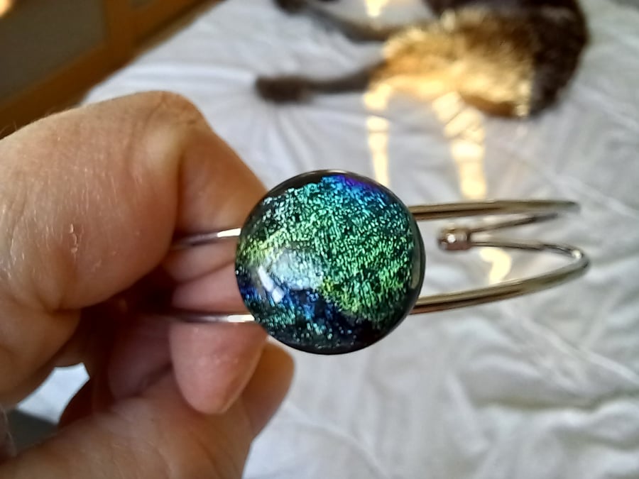 Fused Glass Silver Cuff Bracelet