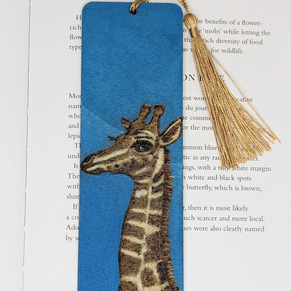 Giraffe wooden bookmark, pyrography gift for an animal lover 