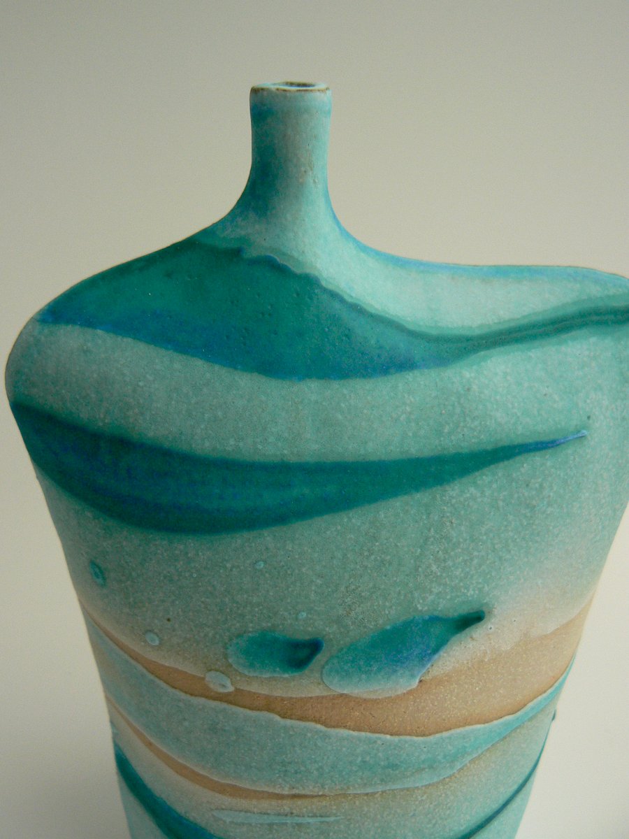 Turquoise Wave Ceramic Bottle