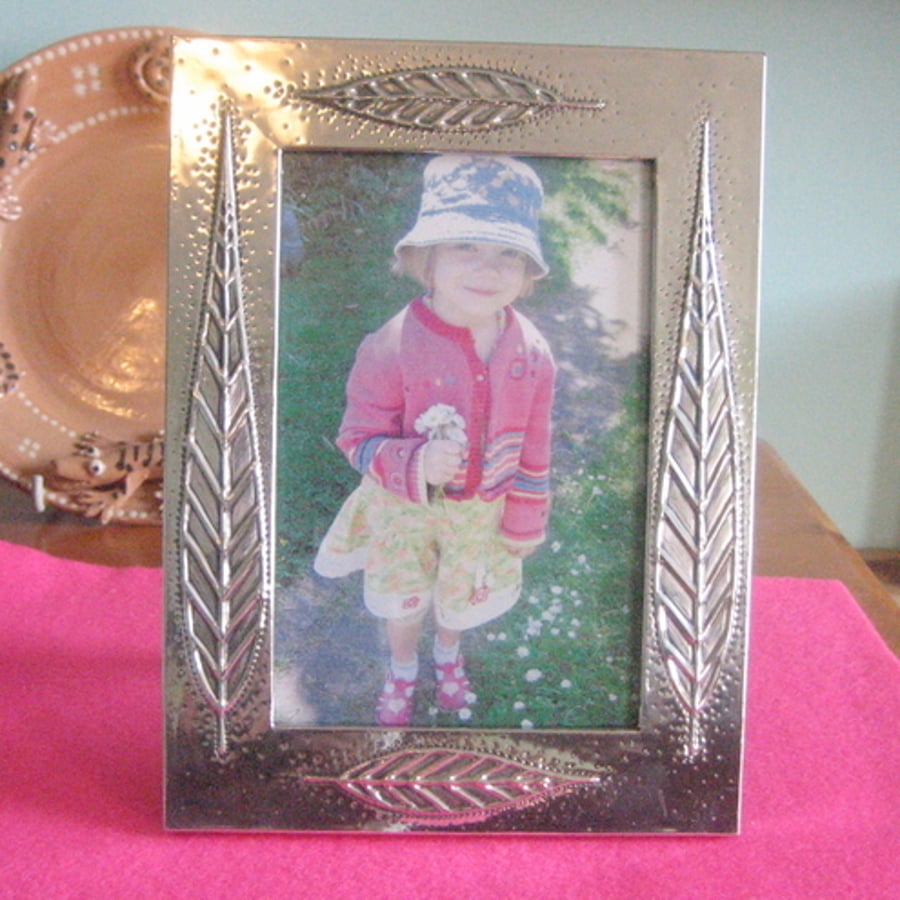 Pewter photo frame, leaf design