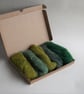Carded Corriedale wool slivers selection - "green" letterbox pack - Image 1