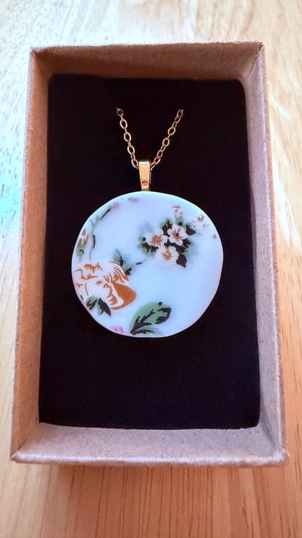 Upcycled bone china necklace floral flowers yellow