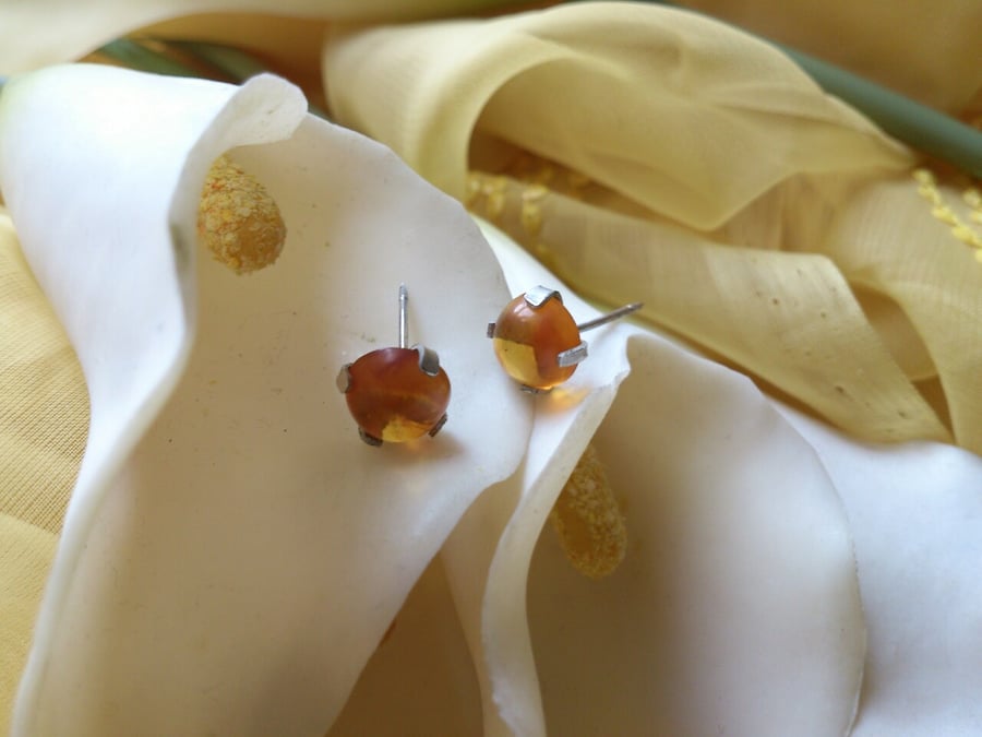 Amber and sterling silver stud earrings