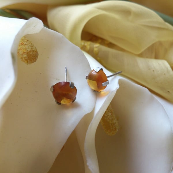 Amber and sterling silver stud earrings