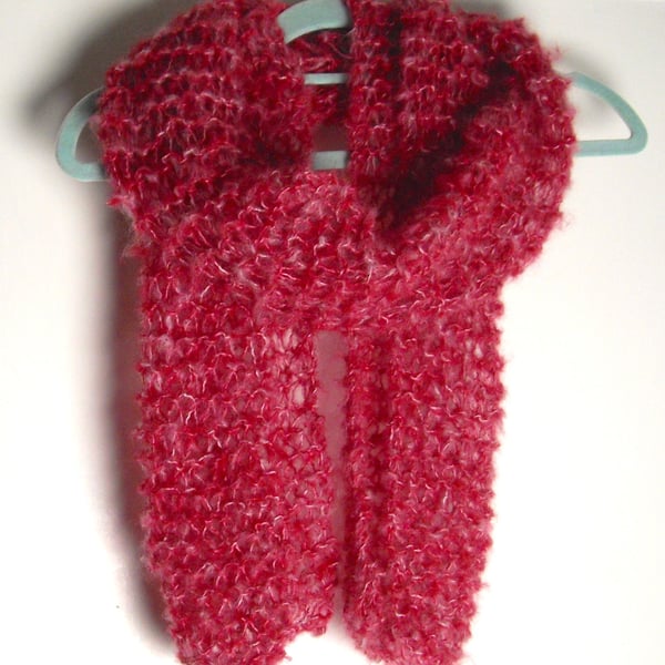 Red Hand Knitted Scarf - UK Free Post