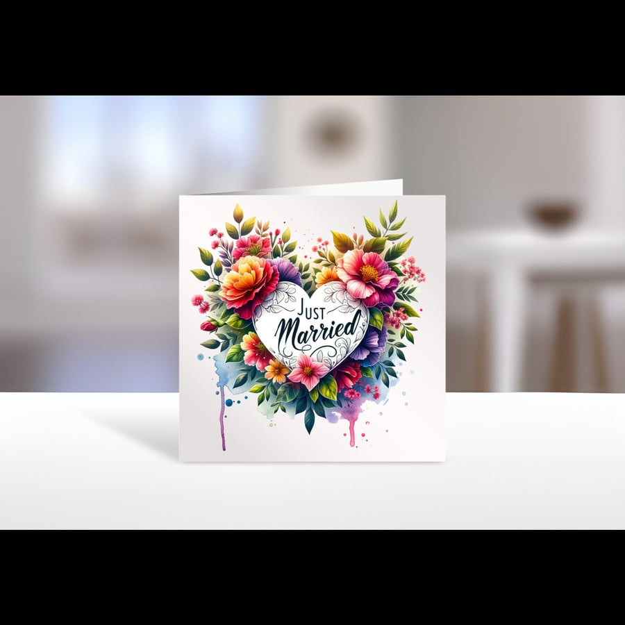 Watercolour Heart Blank Wedding Card