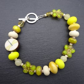 lampwork glass bracelet, yellow dragonfly ceramic jewellery