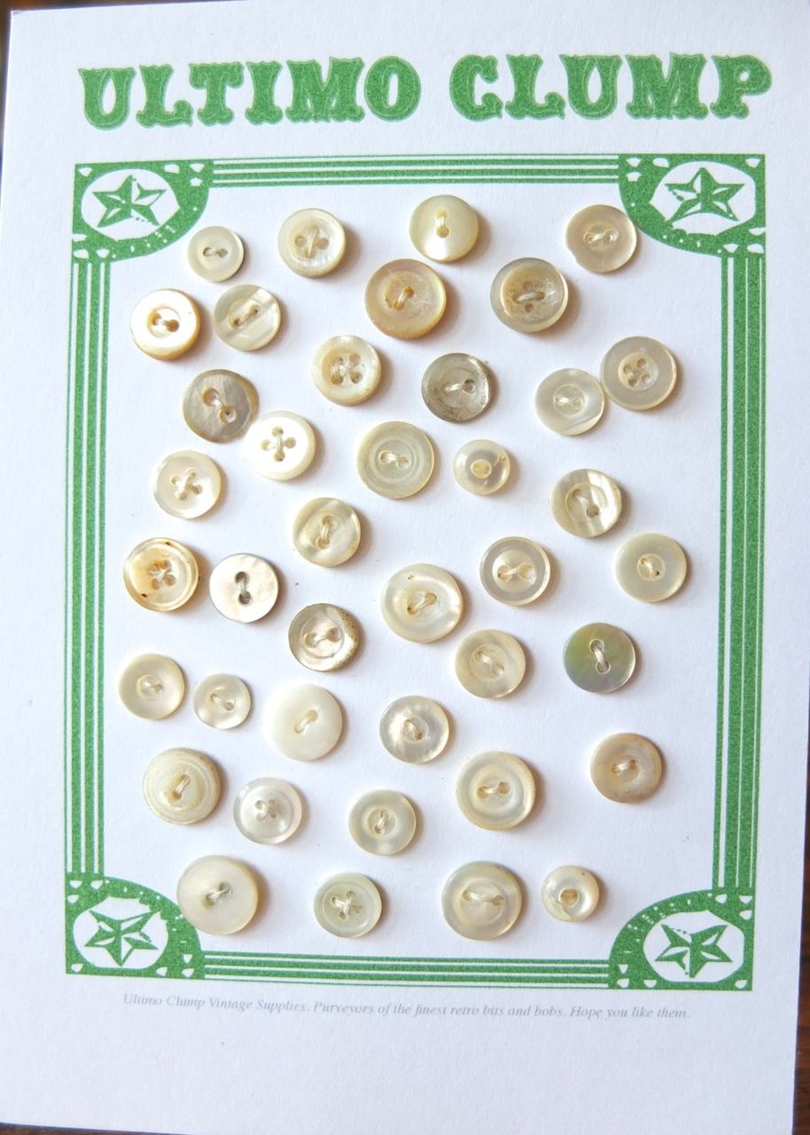 40 Vintage Mother of Pearl Buttons
