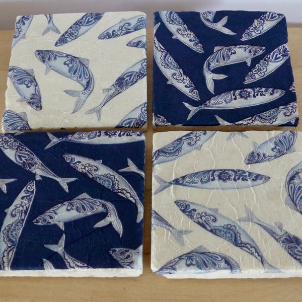 Set of 4 Marble 'Fish' Coasters