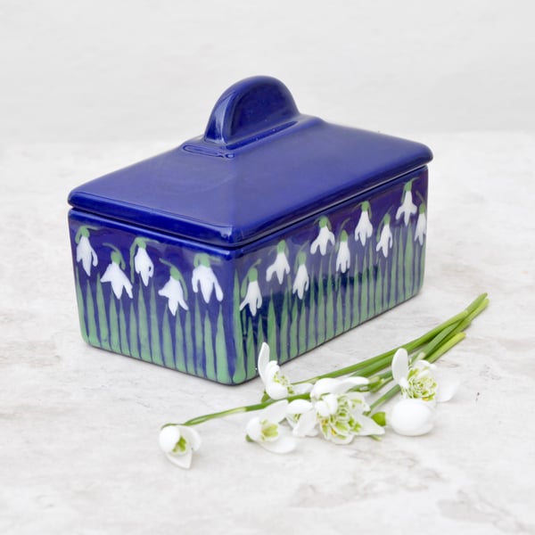 Snowdrop Butter Dish - Hand Painted