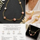 Handmade Pink Botswana Agate Gemstone Bracelet Gold Plated Gift for Her