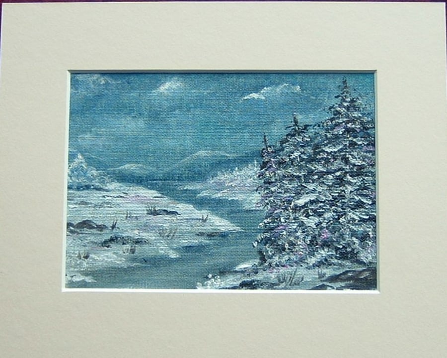winter snow acrylic original art painting ref 520