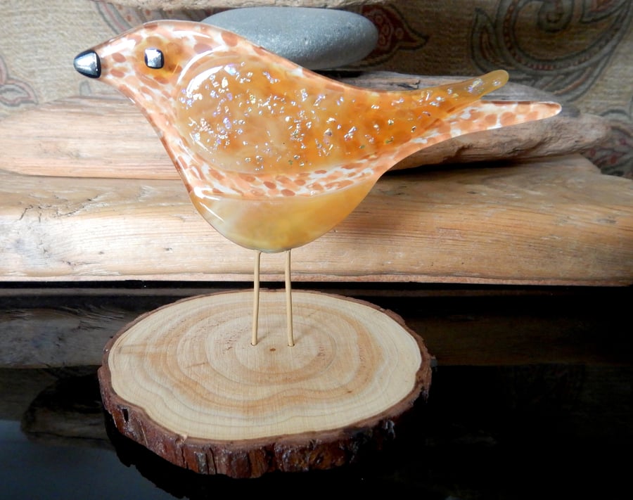 Artist made Fused Glass Little Bird.