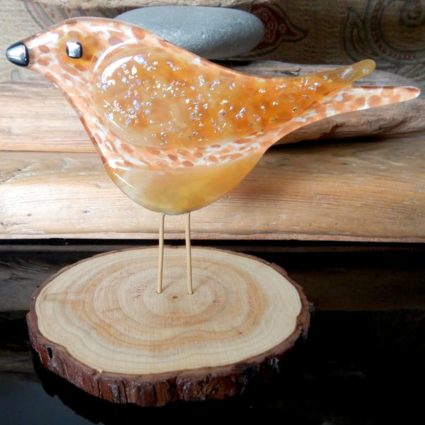 Artist made Fused Glass Little Bird.