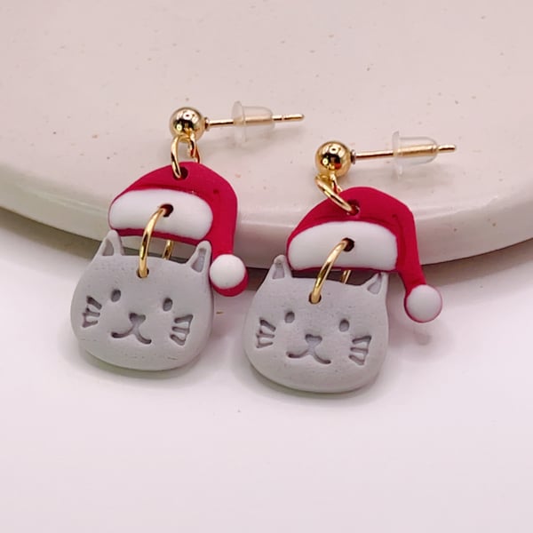 Christmas cat earring for cat lover, cute jewelry gift for women