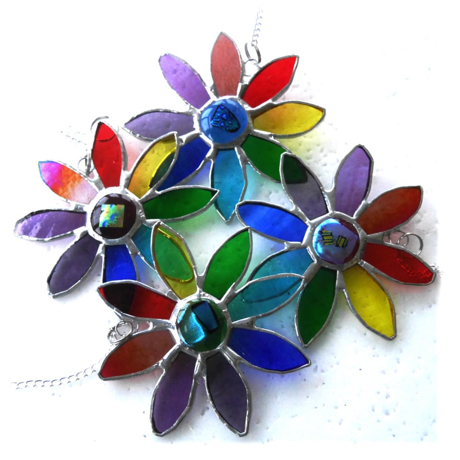 Rainbow Daisy Suncatcher Stained Glass Flower Dichroic 