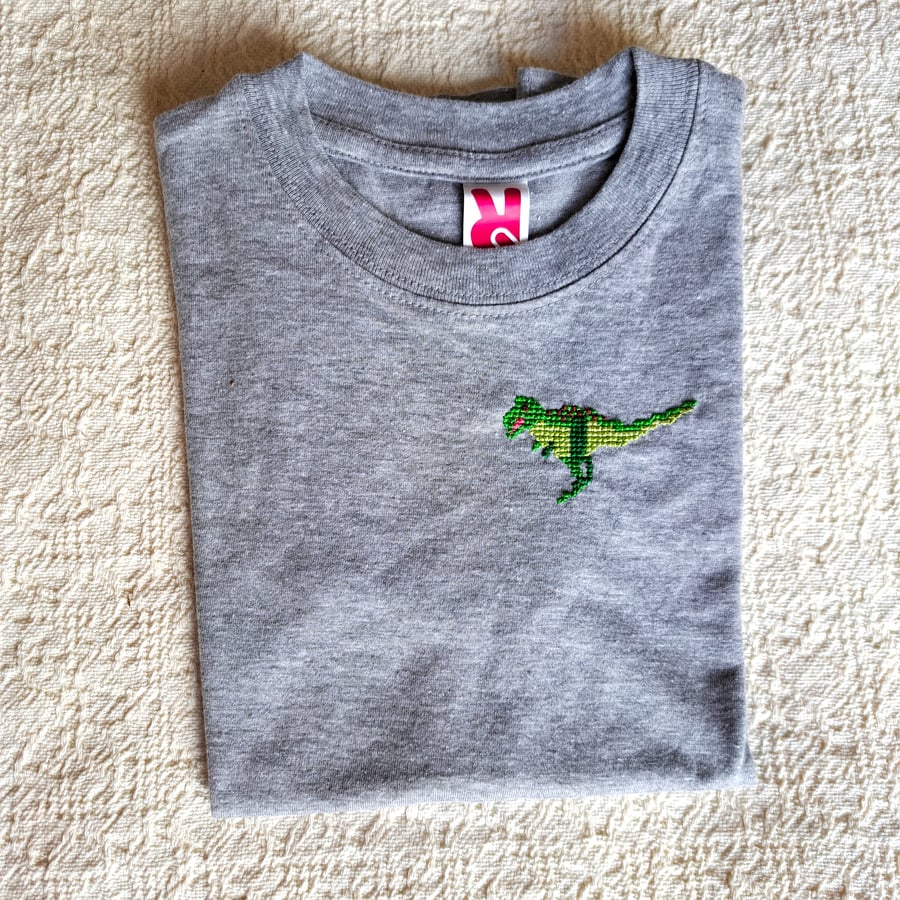 T-rex,  T-shirt , age 5-6years, hand embroidered