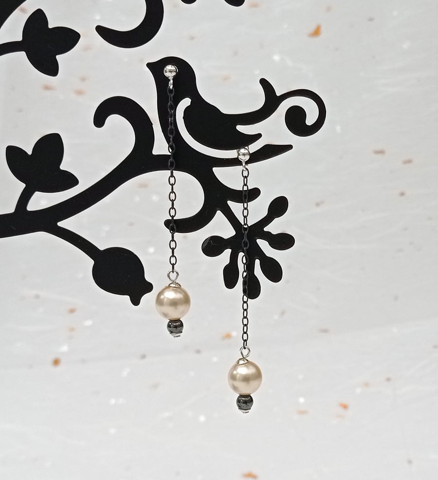Pearl & haematite bead chain drop earrings, drop earrings, bead earrings