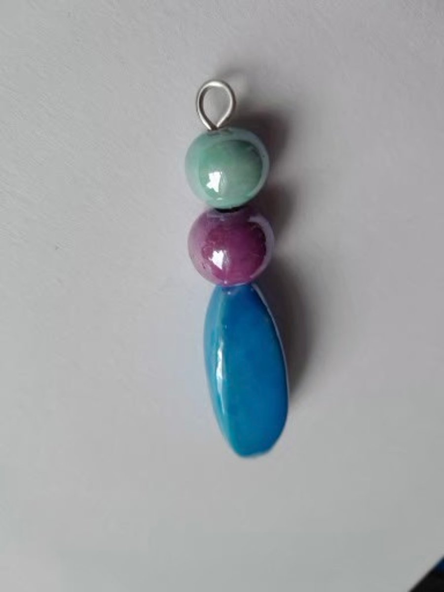 Recycled silver and coloured ceramic bead pendant 
