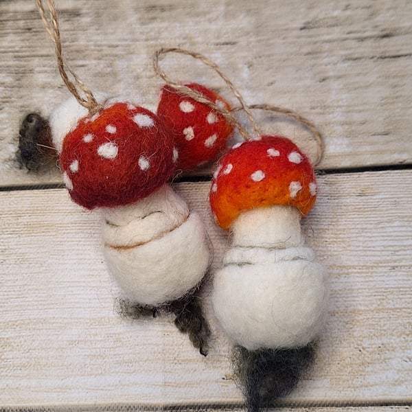 Needle-felted fly agaric -red toadstool mushroom decoration, Christmas Nostalgia