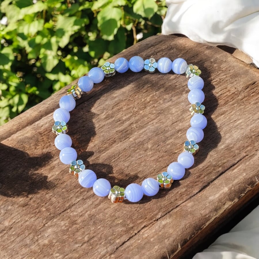 Forget me not Blue Lace Agate gemstone Bracelet